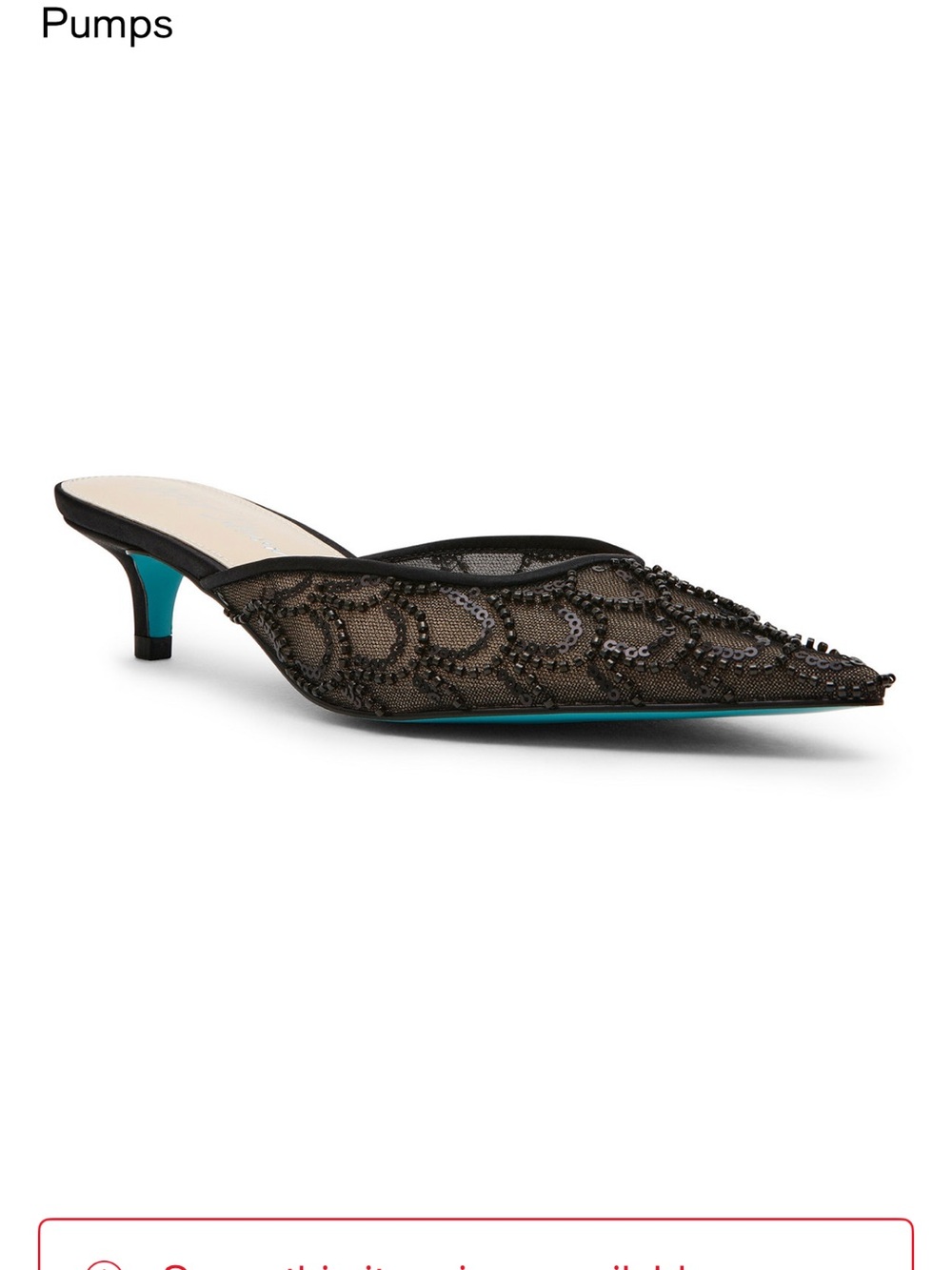 Betsey Johnson Black Beaded Mesh Pointed Mule with Teal Sole